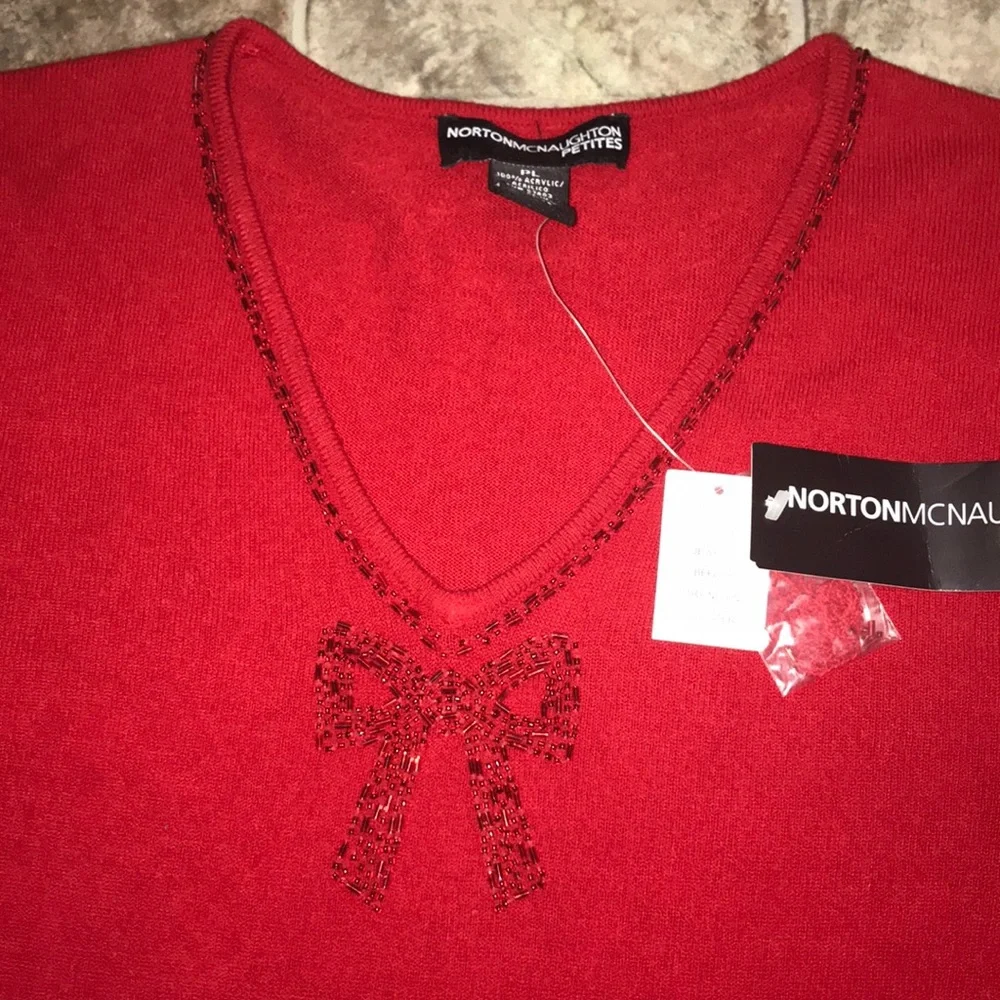 Norton McNaughton Petites Red Holiday Sweater - Picture 2 of 8